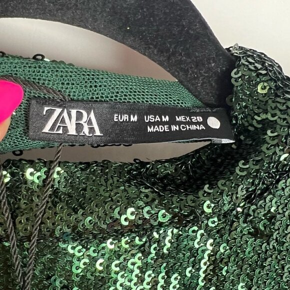 Nwt - Zara, Women’s Sequin Mini Dress - Green. Size: M. - Picture 4 of 15